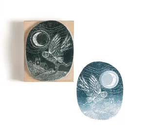 Night Owl Christmas Rubber Stamp, Owl in the Landscape Rubber Stamp, Christmas Stamp