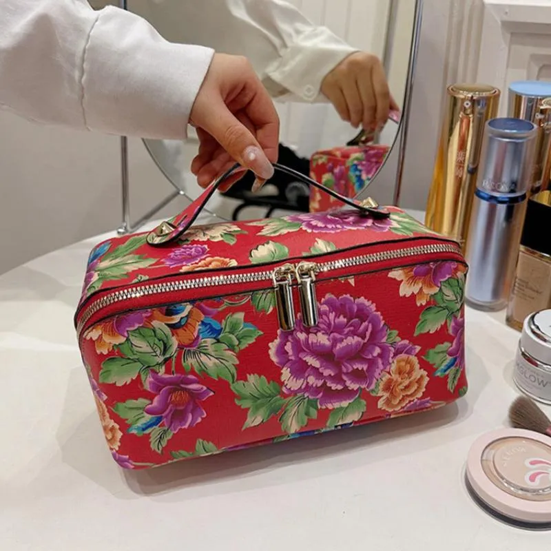 Northeast China Flower Cotton Coat Print Storage Cosmetic Bag