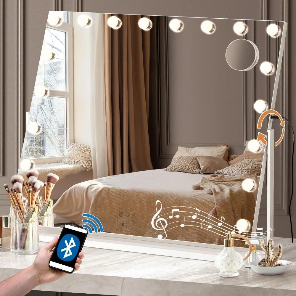 Oikiture Makeup Mirrors LED Bluetooth Rotatable 80x65cm