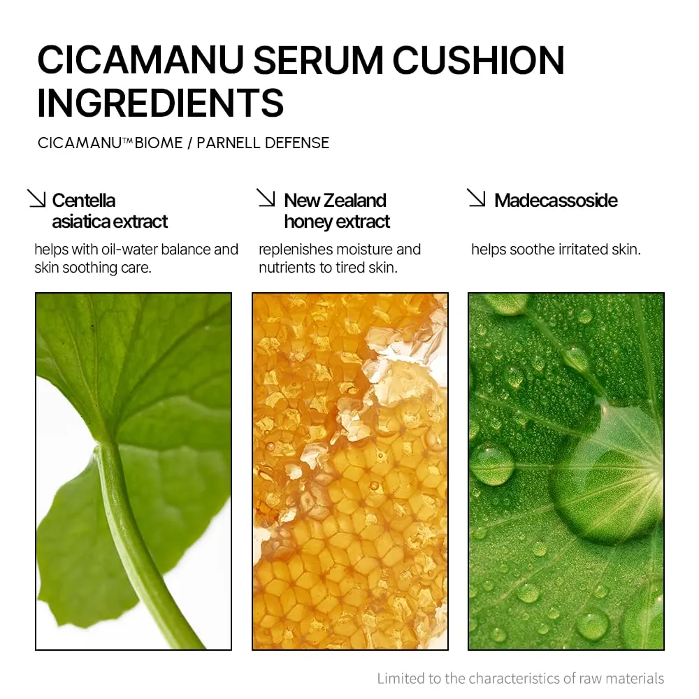 Parnell Cicamanu Serum Cushion - Moisturizing Foundation for Soothing, Coverage, Glass Skin and Lightweight for Sensitive and Dry Skin Pearl Skin (0.52 Fl Oz) (#24 Sand Beige)