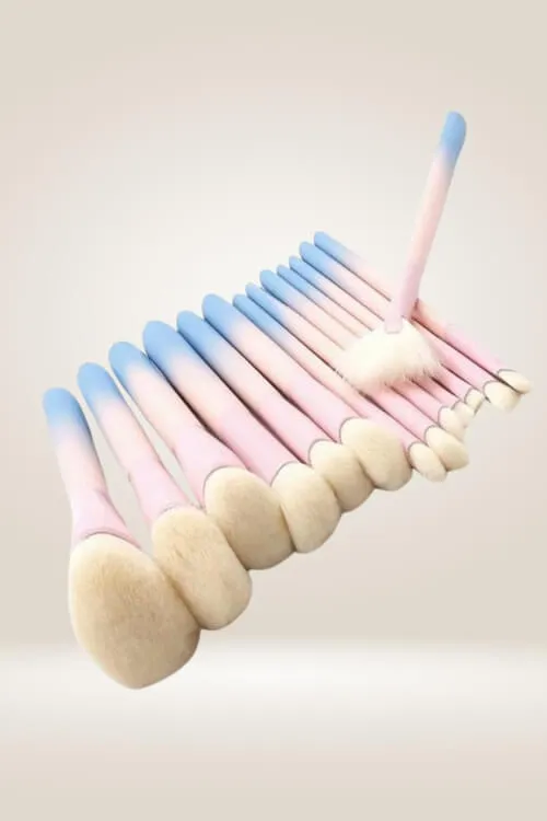 Pink And Blue Gradient Makeup Brush Set - 14 Pack