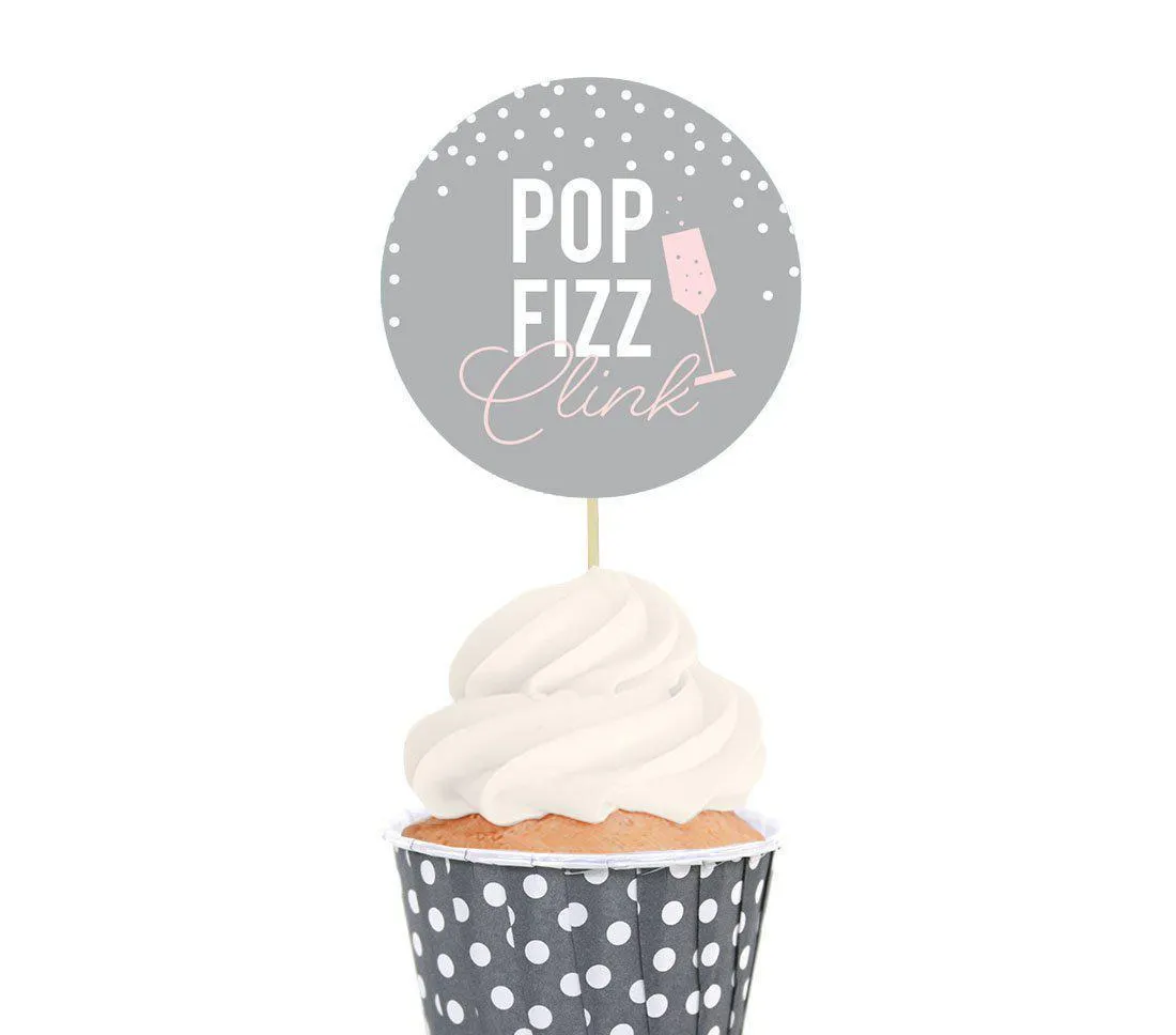 Pink Blush and Gray Pop Fizz Clink Wedding Nut Cups with Label Toppers DIY Party Favors Kit