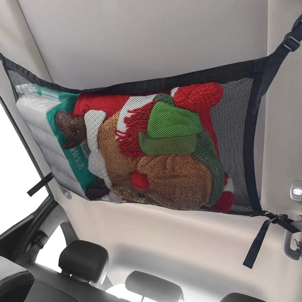 Portable Car Ceiling Space Saver Storage Net -  Double-Layer Mesh Storage Organizer with Adjustable Strap
