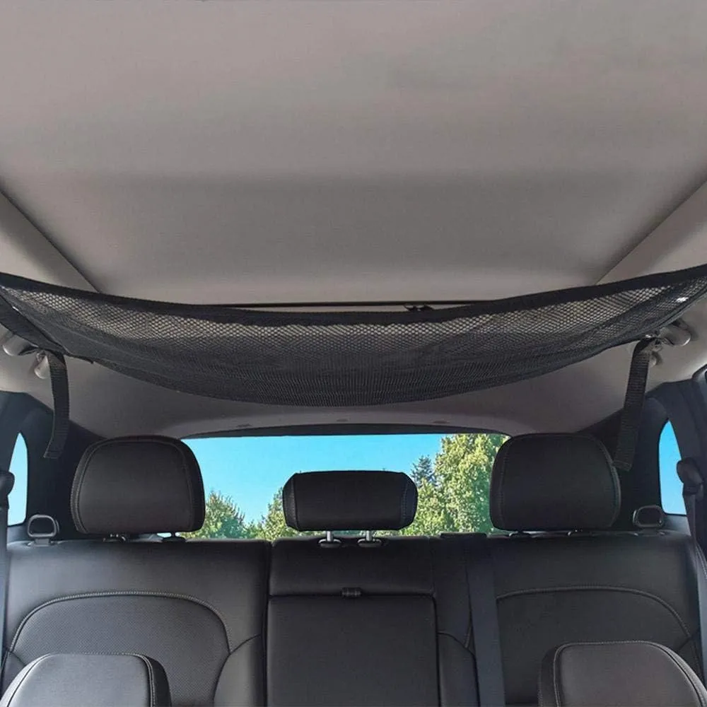 Portable Car Ceiling Space Saver Storage Net -  Double-Layer Mesh Storage Organizer with Adjustable Strap