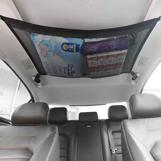 Portable Car Ceiling Space Saver Storage Net -  Double-Layer Mesh Storage Organizer with Adjustable Strap