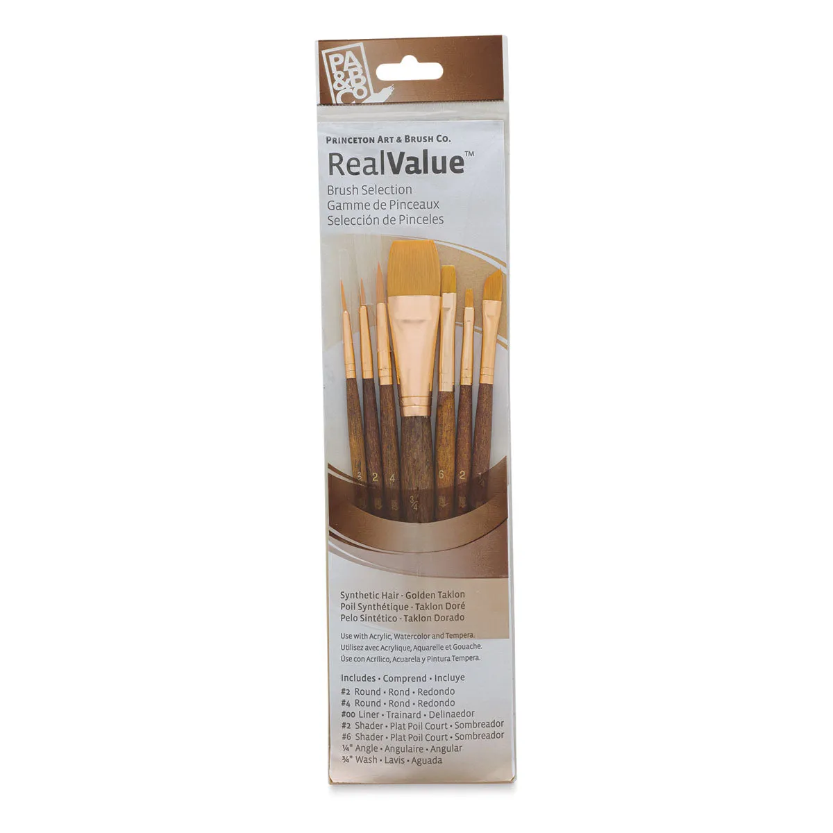 Princeton Real Value Brush Set - Synthetic Hair, Golden Taklon, Short Handle (Set of 7)