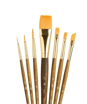 Princeton Real Value Brush Set - Synthetic Hair, Golden Taklon, Short Handle (Set of 7)