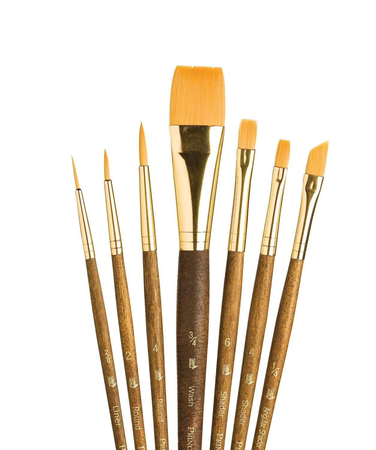 Princeton Real Value Brush Set - Synthetic Hair, Golden Taklon, Short Handle (Set of 7)
