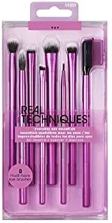 Real Techniques Eyeshadow Brush Set, Makeup with Gel Eyeliner, Flat Eye, and Eyelash Brushes, Purple, 8 Piece