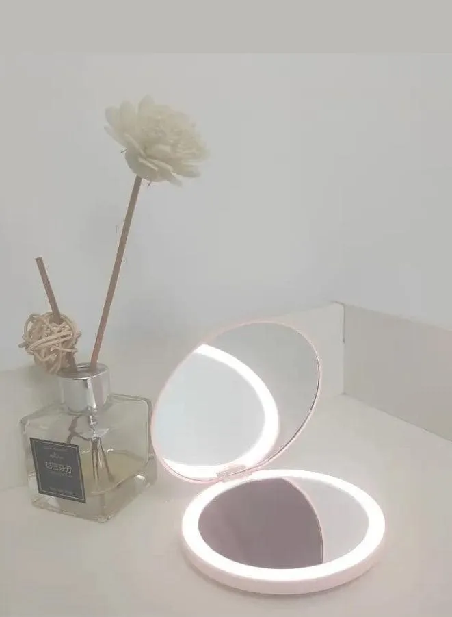 Rechargeable Compact Makeup Mirror with Lights,1x/2x Magnification, Dimmable LED Light, Type-c Rechargeable, and Portable, White