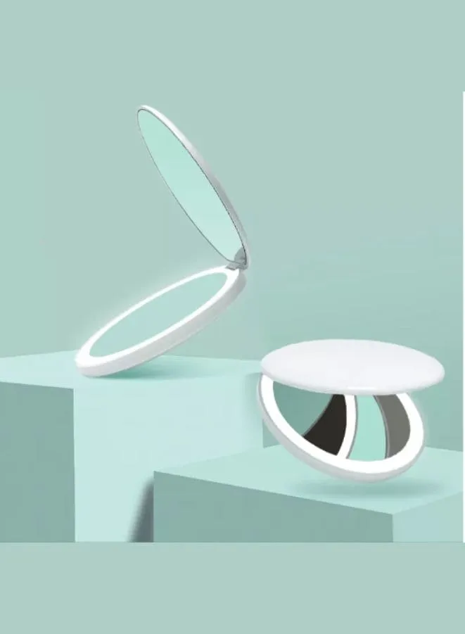 Rechargeable Compact Makeup Mirror with Lights,1x/2x Magnification, Dimmable LED Light, Type-c Rechargeable, and Portable, White