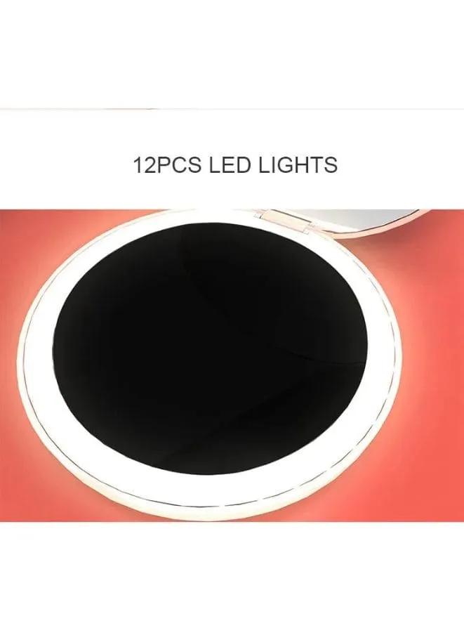 Rechargeable Compact Makeup Mirror with Lights,1x/2x Magnification, Dimmable LED Light, Type-c Rechargeable, and Portable, White