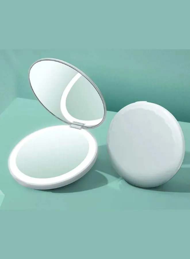 Rechargeable Compact Makeup Mirror with Lights,1x/2x Magnification, Dimmable LED Light, Type-c Rechargeable, and Portable, White