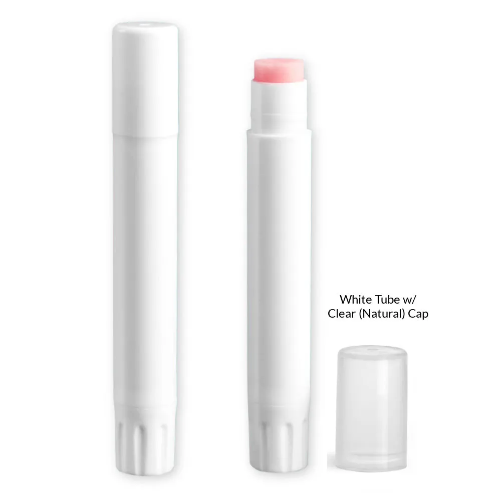 Slim Line Lip Balm Tube w/ Cap - White Tube (Natural Cap- .07 oz