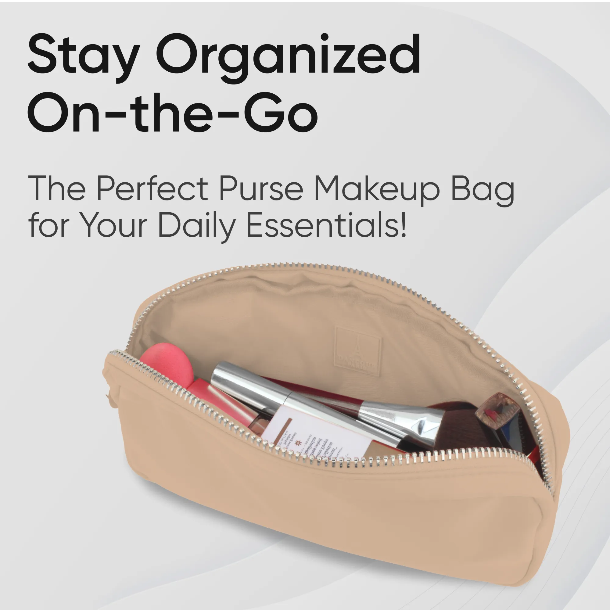 Small Makeup Bag For Purse - Beige Cosmetics Bag For Women - Travel Toiletry Bag