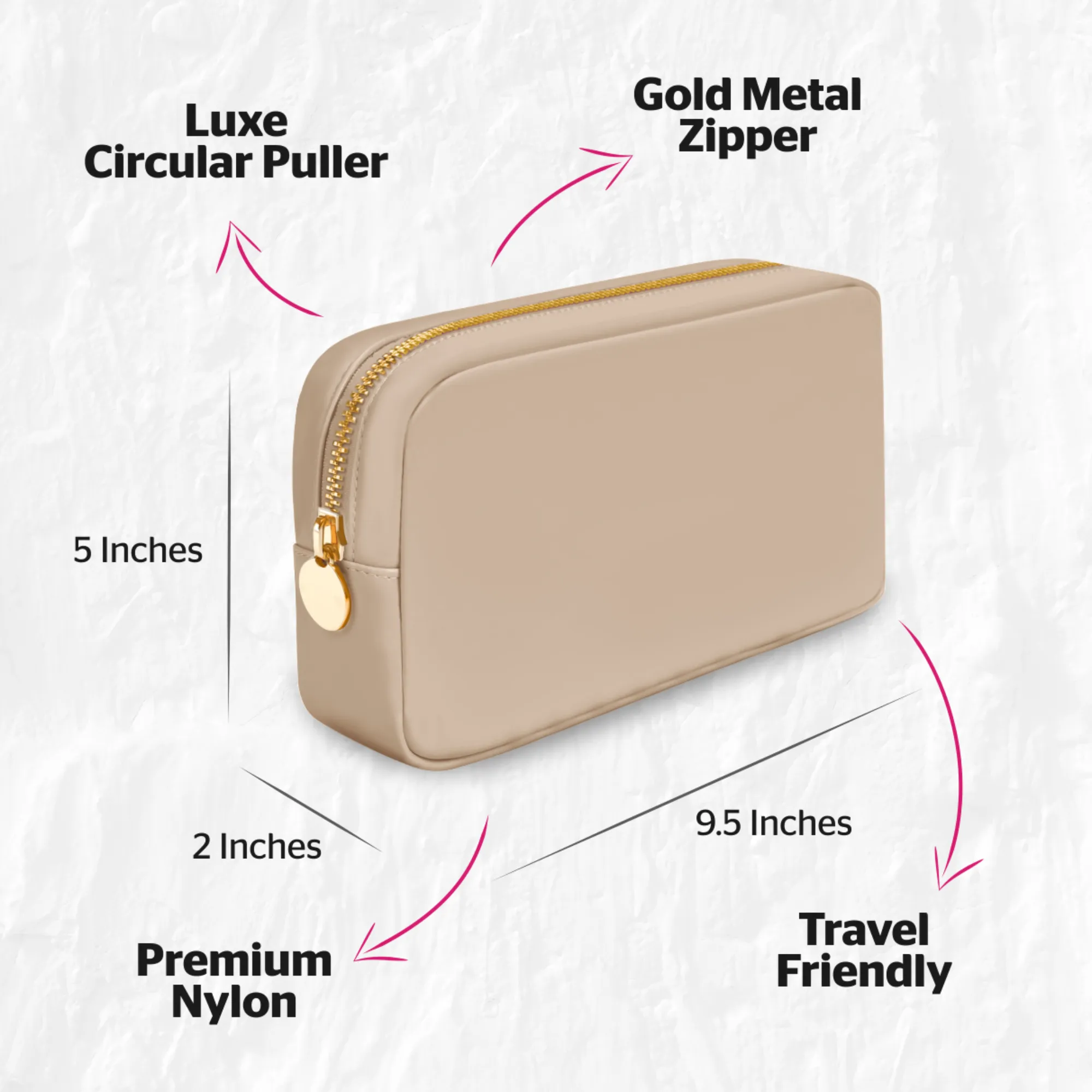 Small Makeup Bag For Purse - Beige Cosmetics Bag For Women - Travel Toiletry Bag