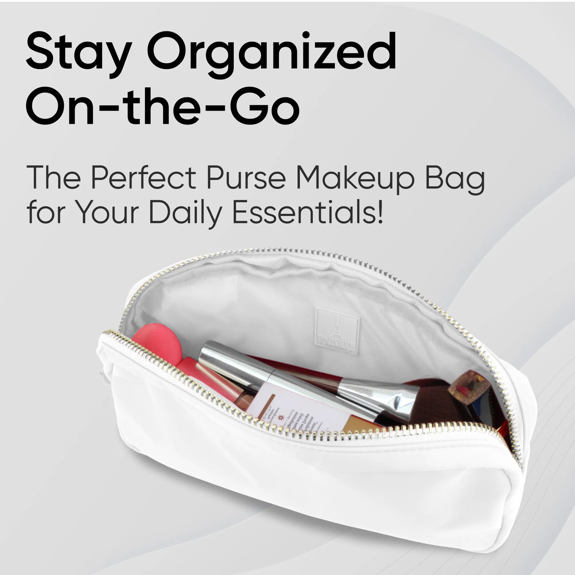 Small Makeup Bag For Purse - White Cosmetics Bag For Women - Travel Toiletry Bag