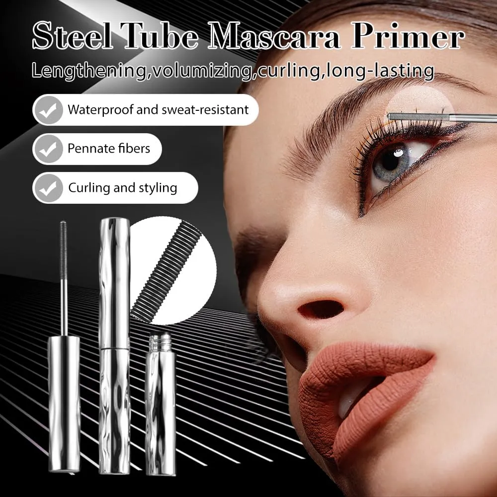 Steel Pipe Eyelash Primer, 2025 New Waterproof Small Steel Tube Mascara, Long Curling Mascara Tube Eyelash Primer, Iron Wand Mascaras for Natural Lengthening (1pcs)