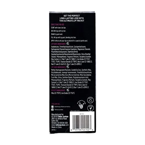 TATTOO JUNKEE Rebel Lip Trio Lip Paint Kit, Includes Red Lip Liner & Matte Long-Wear Lip Paint   Coordinating Red Velvety Effects
