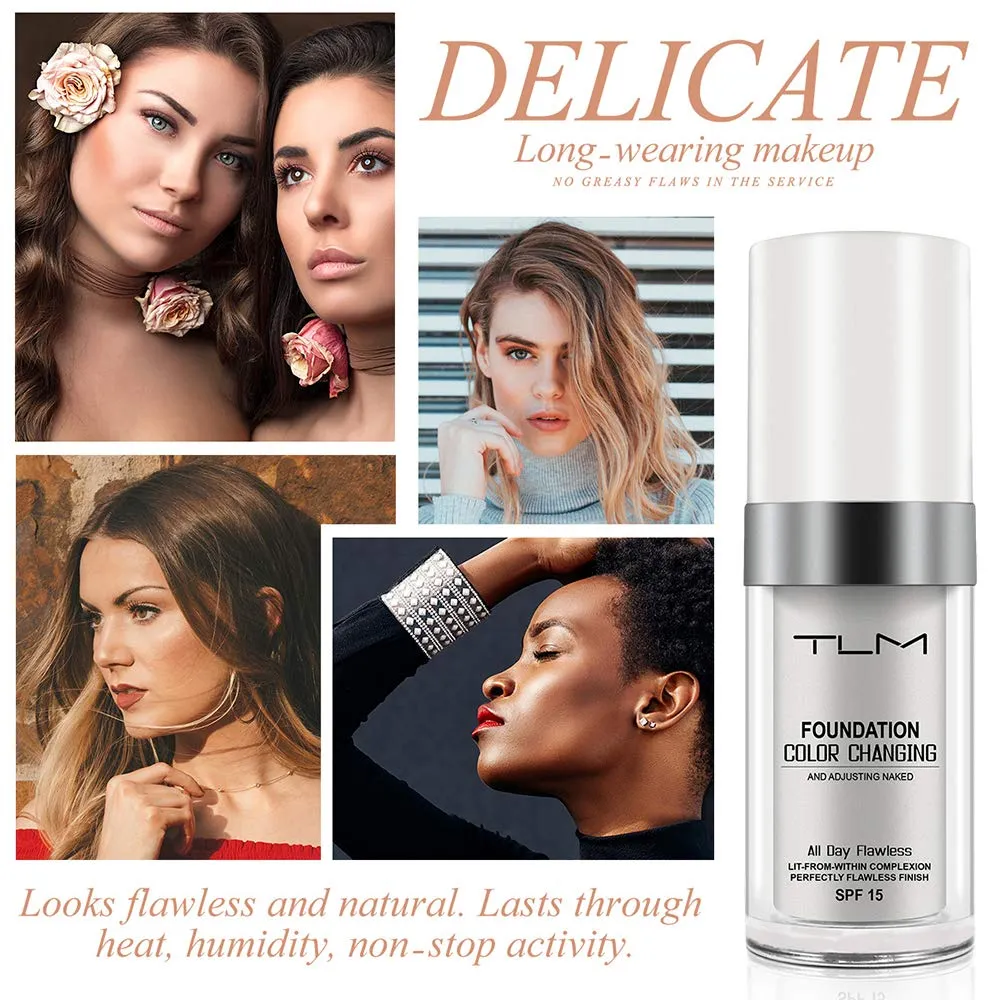 TLM Colour Changing Foundation, 30ml TLM Concealer Cover Cream Liquid Flawless Full Coverage Natural Color Foundation Makeup Base Concealer for All Skin SPF15 (#1, 30ml)