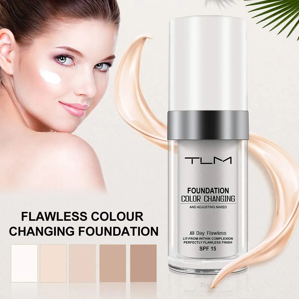TLM Colour Changing Foundation, 30ml TLM Concealer Cover Cream Liquid Flawless Full Coverage Natural Color Foundation Makeup Base Concealer for All Skin SPF15 (#1, 30ml)