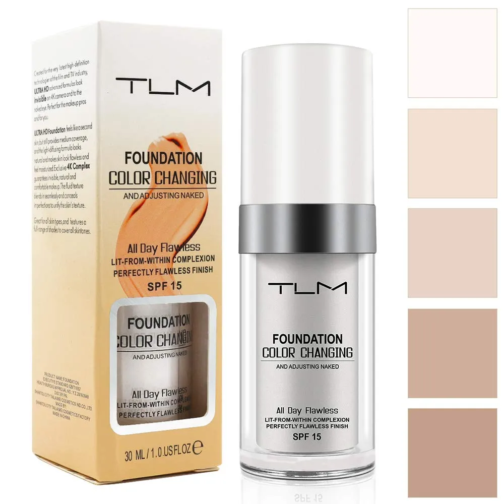 TLM Colour Changing Foundation, 30ml TLM Concealer Cover Cream Liquid Flawless Full Coverage Natural Color Foundation Makeup Base Concealer for All Skin SPF15 (#1, 30ml)