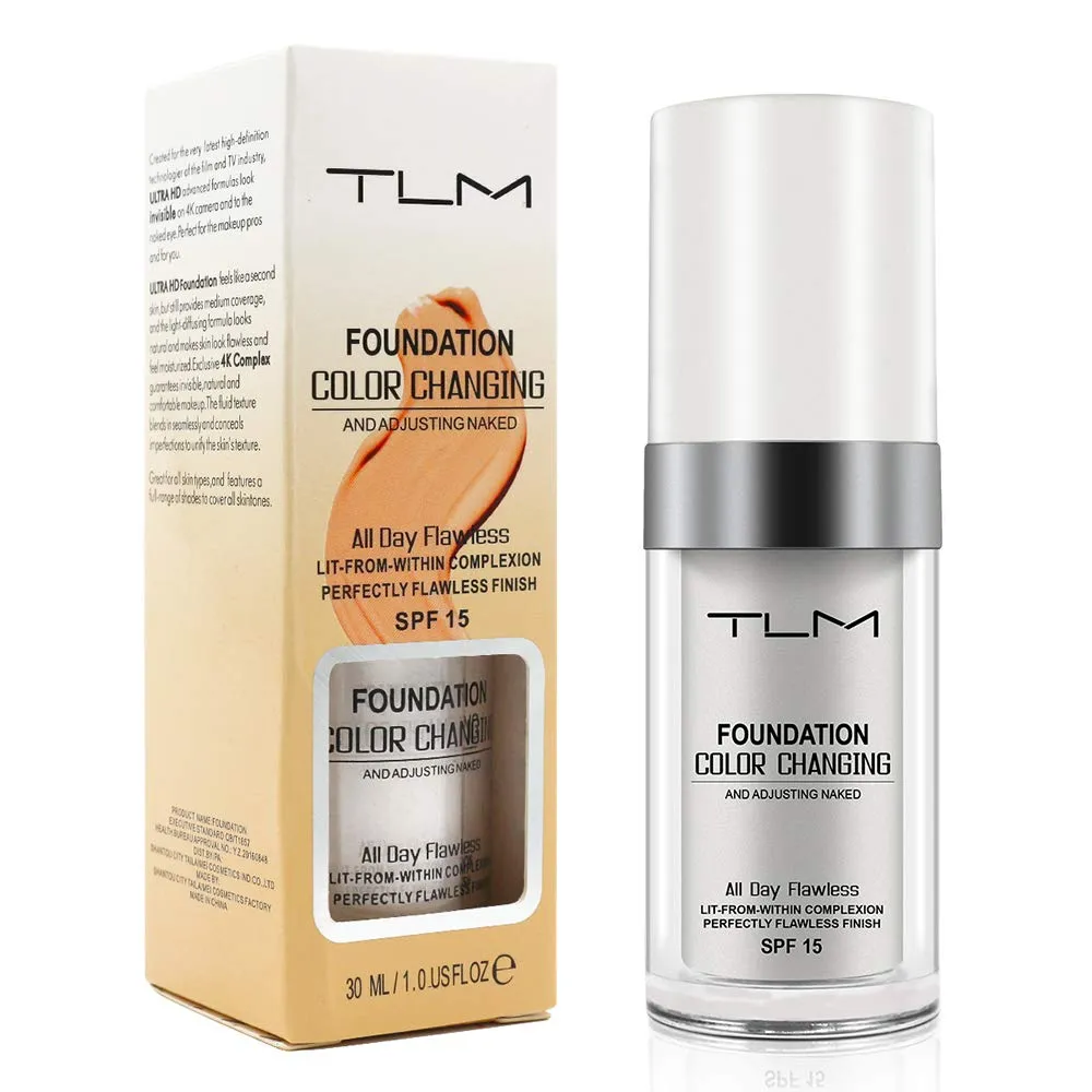 TLM Colour Changing Foundation, 30ml TLM Concealer Cover Cream Liquid Flawless Full Coverage Natural Color Foundation Makeup Base Concealer for All Skin SPF15 (#1, 30ml)