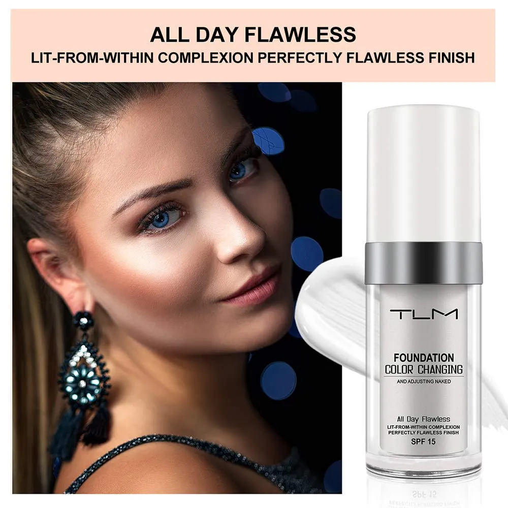 TLM Colour Changing Foundation, 30ml TLM Concealer Cover Cream Liquid Flawless Full Coverage Natural Color Foundation Makeup Base Concealer for All Skin SPF15 (#1, 30ml)