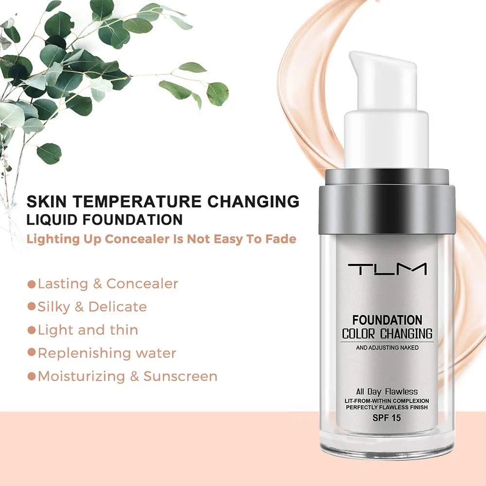 TLM Colour Changing Foundation, 30ml TLM Concealer Cover Cream Liquid Flawless Full Coverage Natural Color Foundation Makeup Base Concealer for All Skin SPF15 (#1, 30ml)