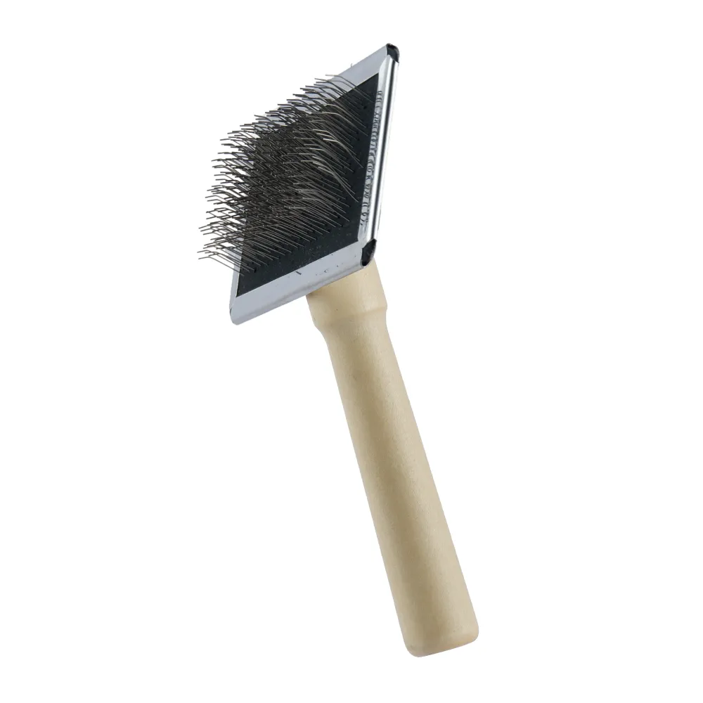 Trixie Slicker Wooden Brush with Brush Cleaner for Dogs and Cats (Black)