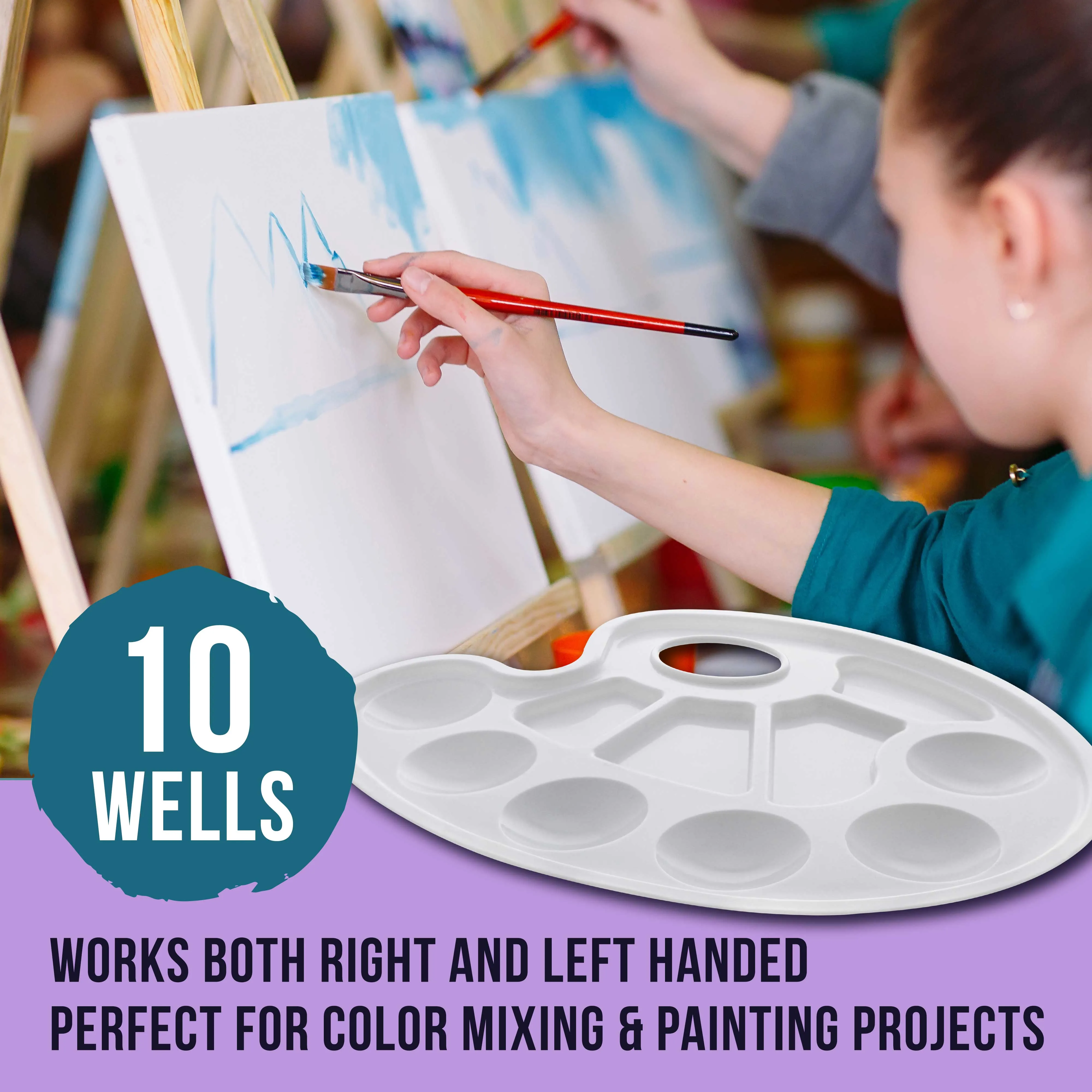 U.S. Art Supply 10-Well Plastic Artist Painting Palette - Paint Color Mixing Tray - Kids, Students, Fun Parties - Brush Mix Acrylic, Oil, Watercolor