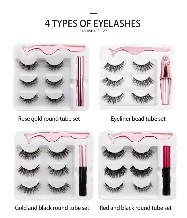 VenusFox Magnet Lashes Magnetic Eyelashes 3D False Mink Eyelashes Magnetic Reusable Liquid Eyeliner&Magnetic False Eyelashes &Tweezer Set