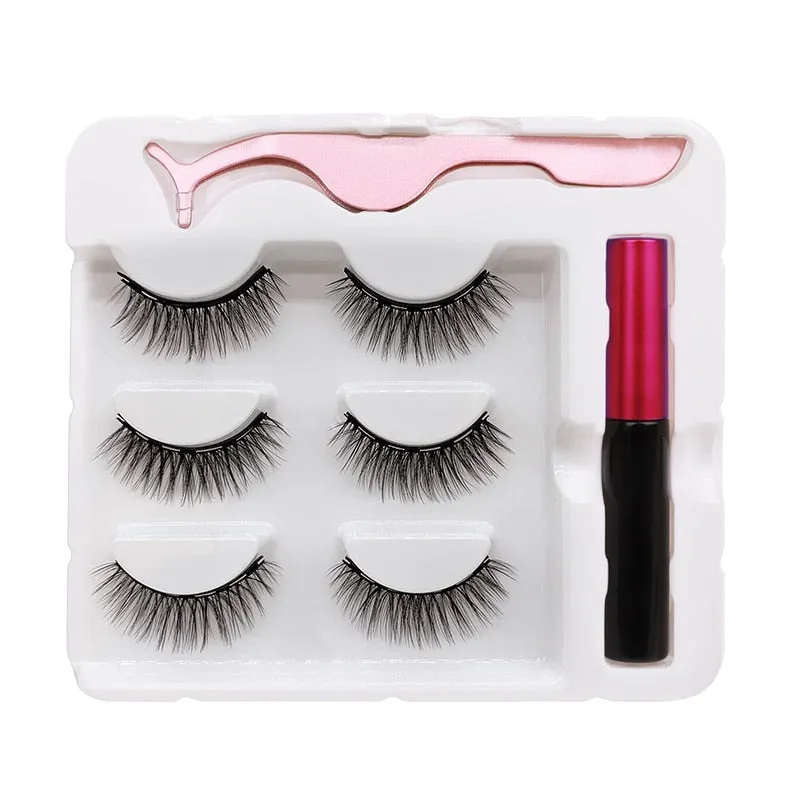 VenusFox Magnet Lashes Magnetic Eyelashes 3D False Mink Eyelashes Magnetic Reusable Liquid Eyeliner&Magnetic False Eyelashes &Tweezer Set