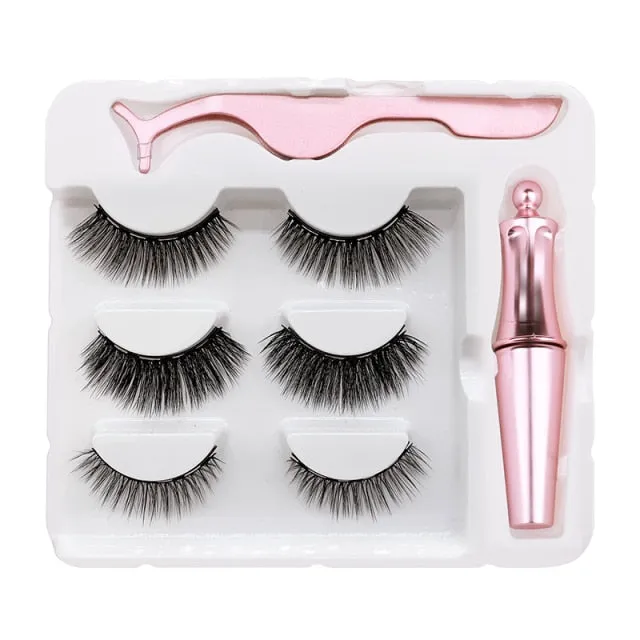VenusFox Magnet Lashes Magnetic Eyelashes 3D False Mink Eyelashes Magnetic Reusable Liquid Eyeliner&Magnetic False Eyelashes &Tweezer Set