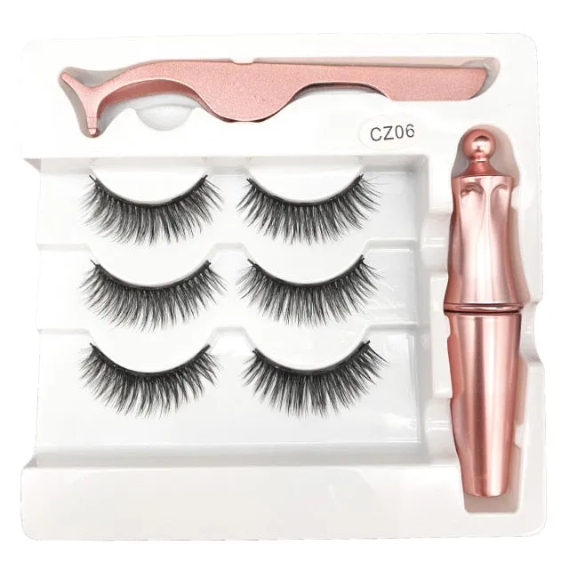 VenusFox Magnet Lashes Magnetic Eyelashes 3D False Mink Eyelashes Magnetic Reusable Liquid Eyeliner&Magnetic False Eyelashes &Tweezer Set