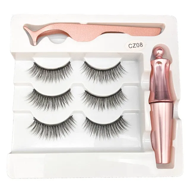 VenusFox Magnet Lashes Magnetic Eyelashes 3D False Mink Eyelashes Magnetic Reusable Liquid Eyeliner&Magnetic False Eyelashes &Tweezer Set