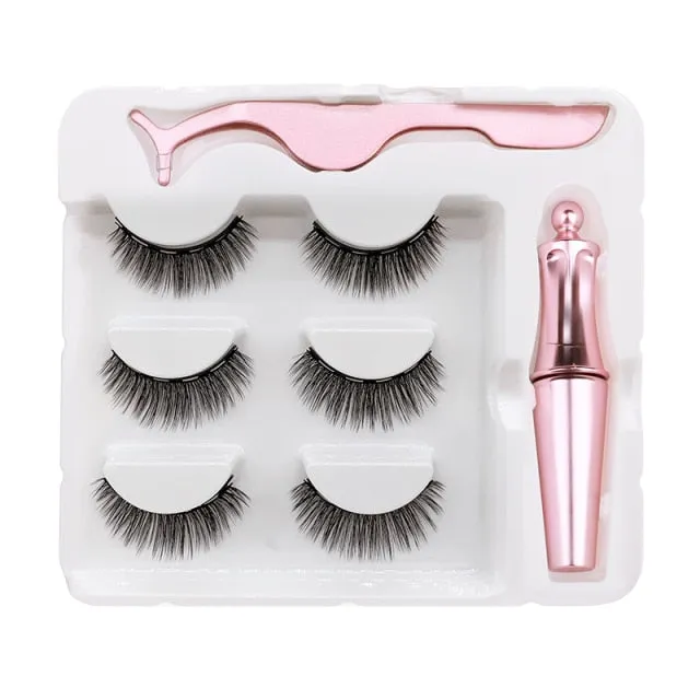 VenusFox Magnet Lashes Magnetic Eyelashes 3D False Mink Eyelashes Magnetic Reusable Liquid Eyeliner&Magnetic False Eyelashes &Tweezer Set