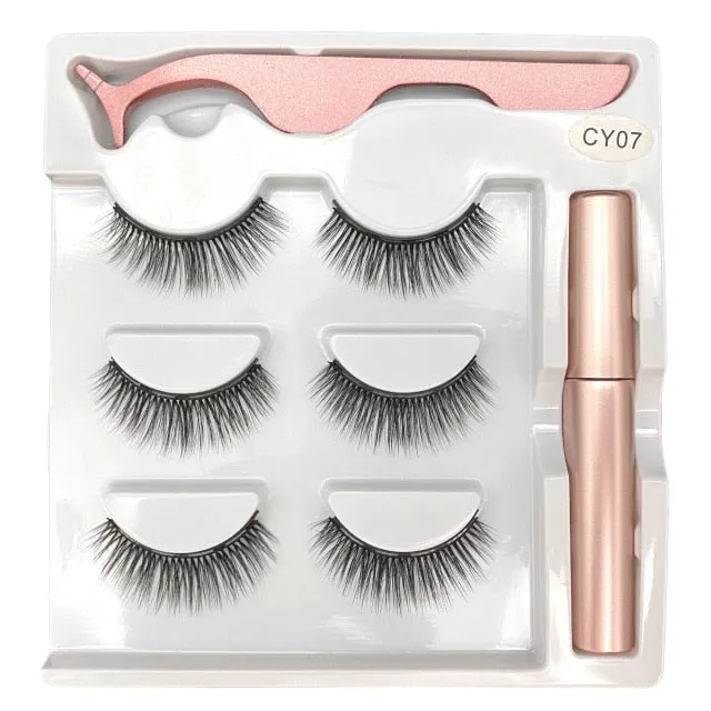 VenusFox Magnet Lashes Magnetic Eyelashes 3D False Mink Eyelashes Magnetic Reusable Liquid Eyeliner&Magnetic False Eyelashes &Tweezer Set