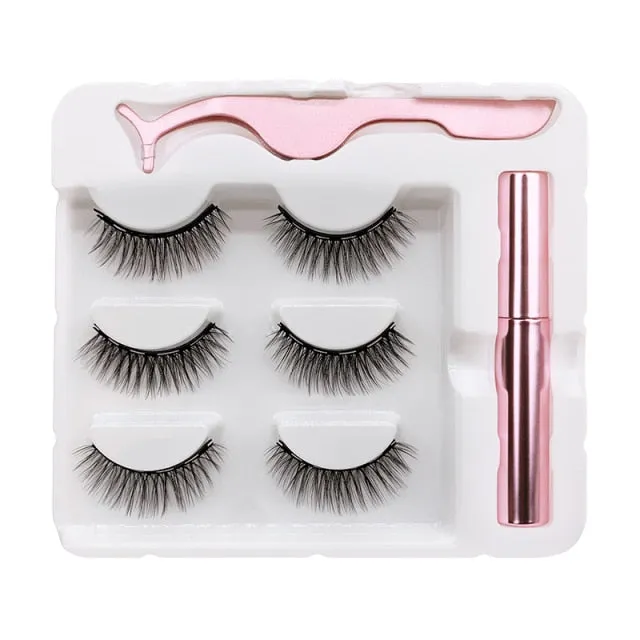 VenusFox Magnet Lashes Magnetic Eyelashes 3D False Mink Eyelashes Magnetic Reusable Liquid Eyeliner&Magnetic False Eyelashes &Tweezer Set