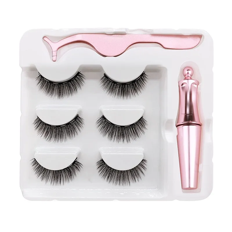 VenusFox Magnet Lashes Magnetic Eyelashes 3D False Mink Eyelashes Magnetic Reusable Liquid Eyeliner&Magnetic False Eyelashes &Tweezer Set