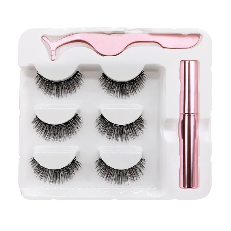 VenusFox Magnet Lashes Magnetic Eyelashes 3D False Mink Eyelashes Magnetic Reusable Liquid Eyeliner&Magnetic False Eyelashes &Tweezer Set