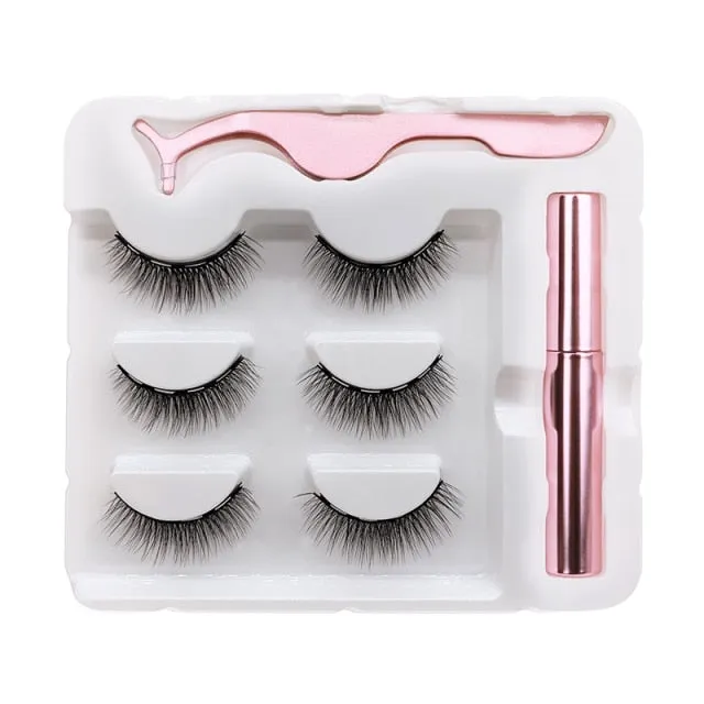 VenusFox Magnet Lashes Magnetic Eyelashes 3D False Mink Eyelashes Magnetic Reusable Liquid Eyeliner&Magnetic False Eyelashes &Tweezer Set