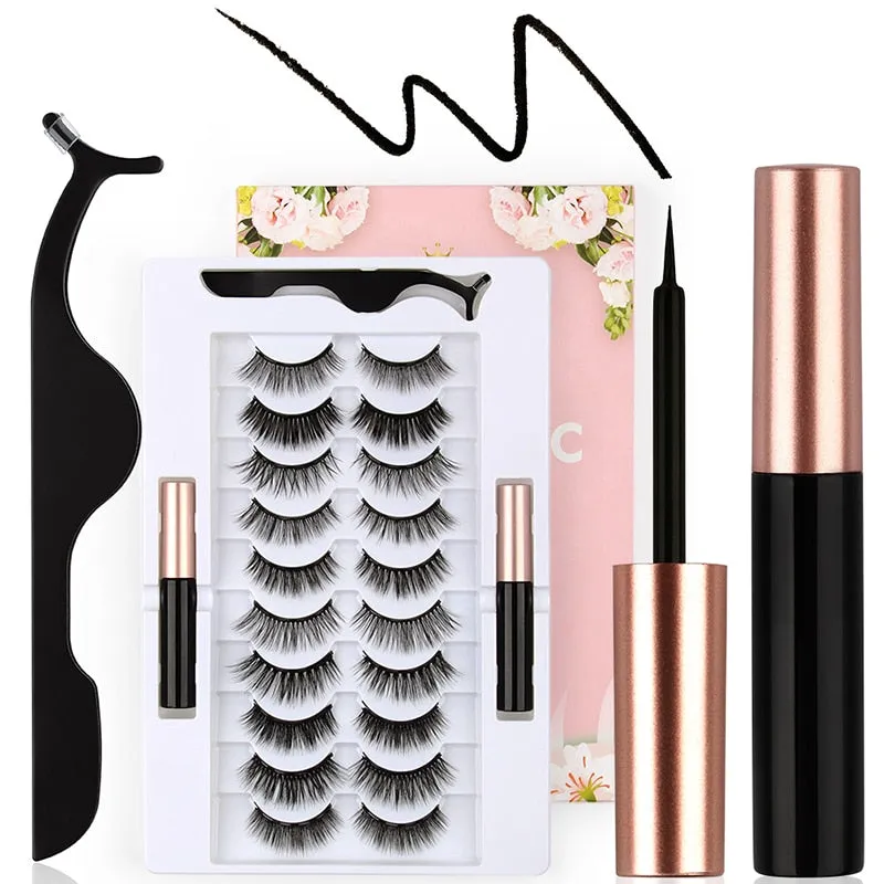 VenusFox Mix 1/3/5/7/10 Pairs Eye Makeup Magnet Lashes Magnetic False Eyelashes Liqiud Eyeliner Beauty Kit Mink Eyelash Wholesale