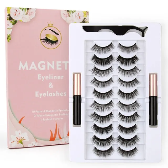 VenusFox Mix 1/3/5/7/10 Pairs Eye Makeup Magnet Lashes Magnetic False Eyelashes Liqiud Eyeliner Beauty Kit Mink Eyelash Wholesale