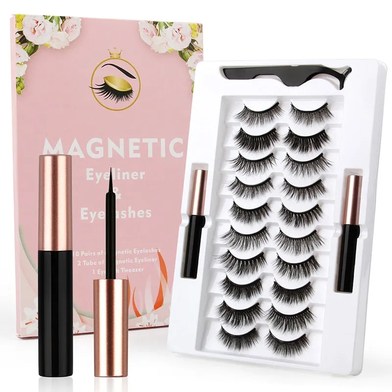 VenusFox Mix 1/3/5/7/10 Pairs Eye Makeup Magnet Lashes Magnetic False Eyelashes Liqiud Eyeliner Beauty Kit Mink Eyelash Wholesale