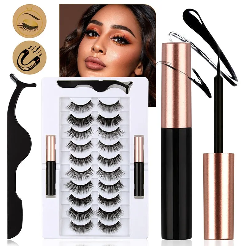 VenusFox Mix 1/3/5/7/10 Pairs Eye Makeup Magnet Lashes Magnetic False Eyelashes Liqiud Eyeliner Beauty Kit Mink Eyelash Wholesale