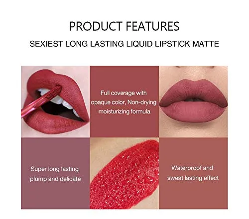 VERONNI Matte Lipstick and Lip Liner Set Red Lip Liner Lip Contour Kit Waterproof Lip Pencil Long Lasting Lip Gloss Nonstick Cup Lip Stick Set (#01)