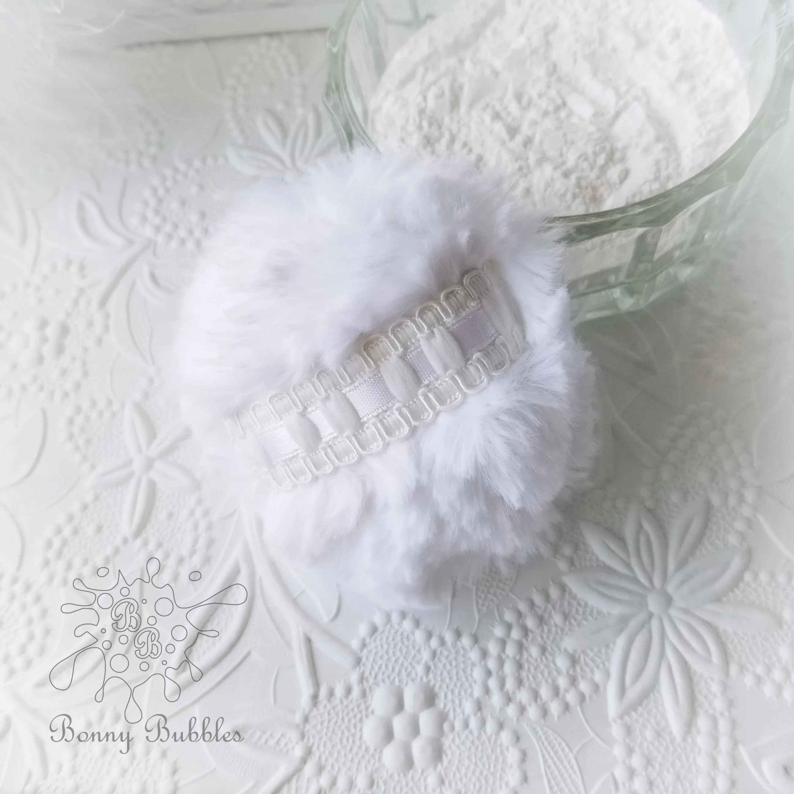 WHITE Powder Puff,  mini 3 inch