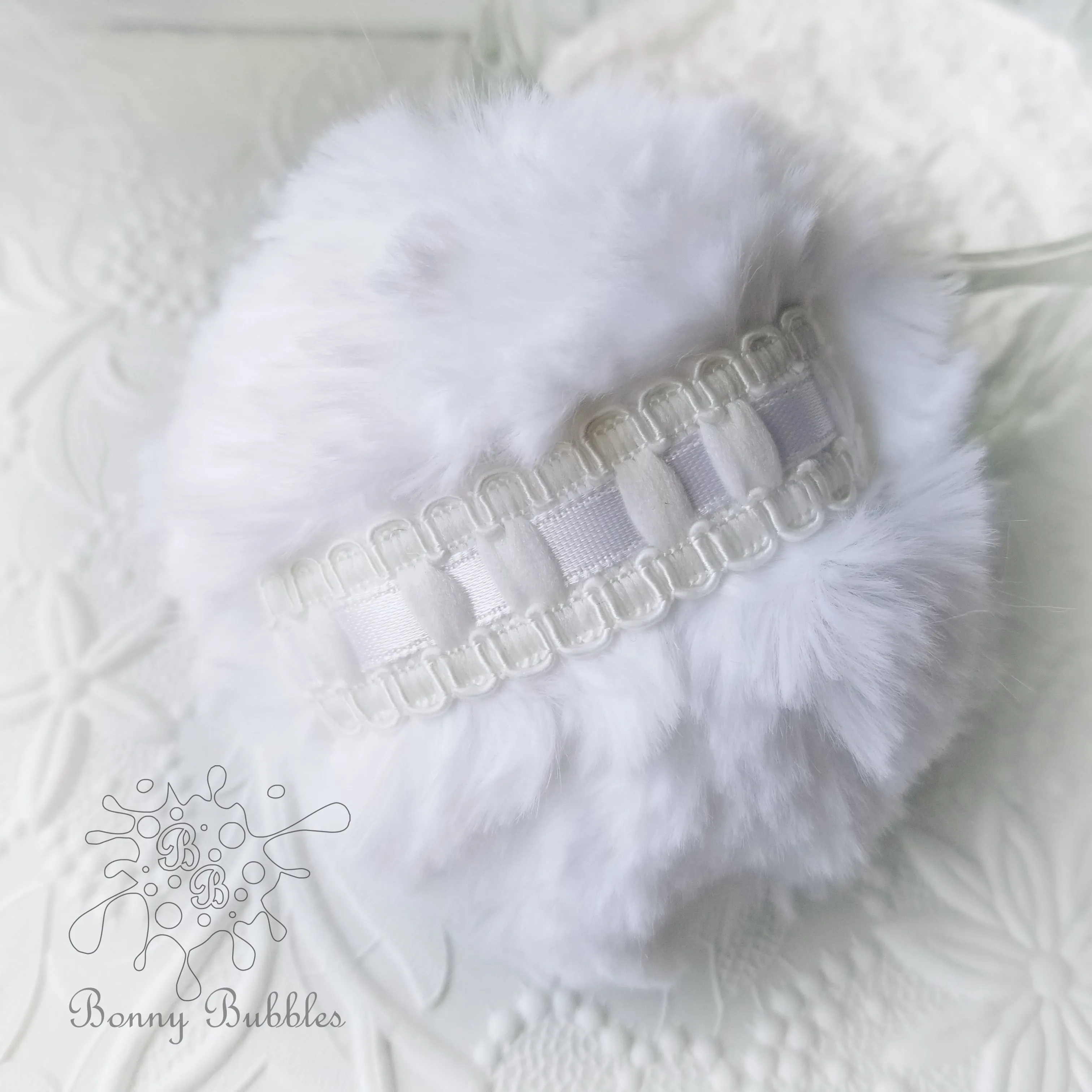 WHITE Powder Puff,  mini 3 inch