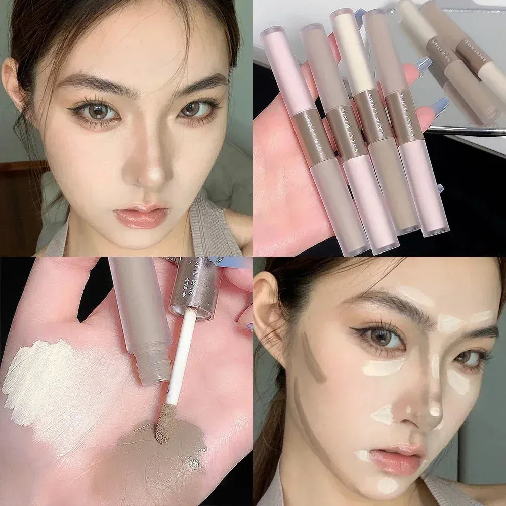 Yeknu Liquid Contouring Bronzer Stick 2 in 1 Brightens Skin Warm Tone Brown Nose Shadow Contour Matte Highlighter Face Bronzer Makeup